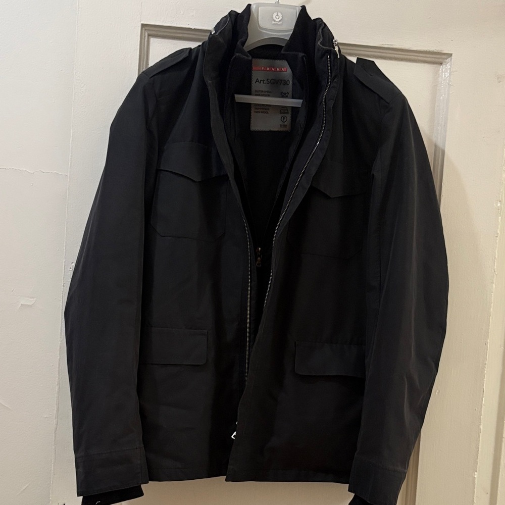 Prada Black Military Field Jacket 2 jacket( Outside: Cotton with Hidden Hood)